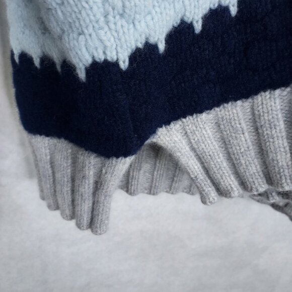 Alashan Sweater Womens XL Merino Wool Pullover Crochet Knit Blue White Mock Neck - Picture 5 of 14